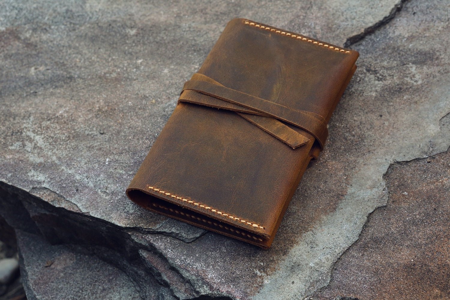 Full grain distressed leather slim cover for pocket size field
