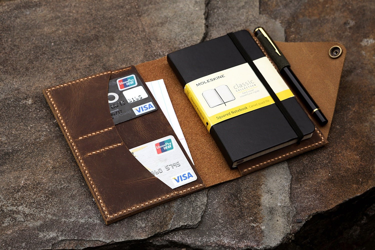 Personalized leather moleskine cover with pen holder – DMleather