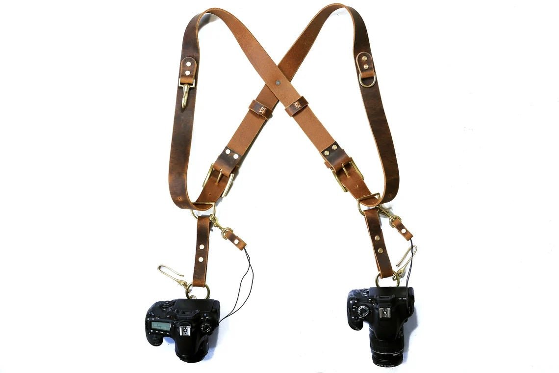 Personalized Dual Cameras Leather Strap, Multi Cameras Strap, Photographer  Harness, Photographer Holster 