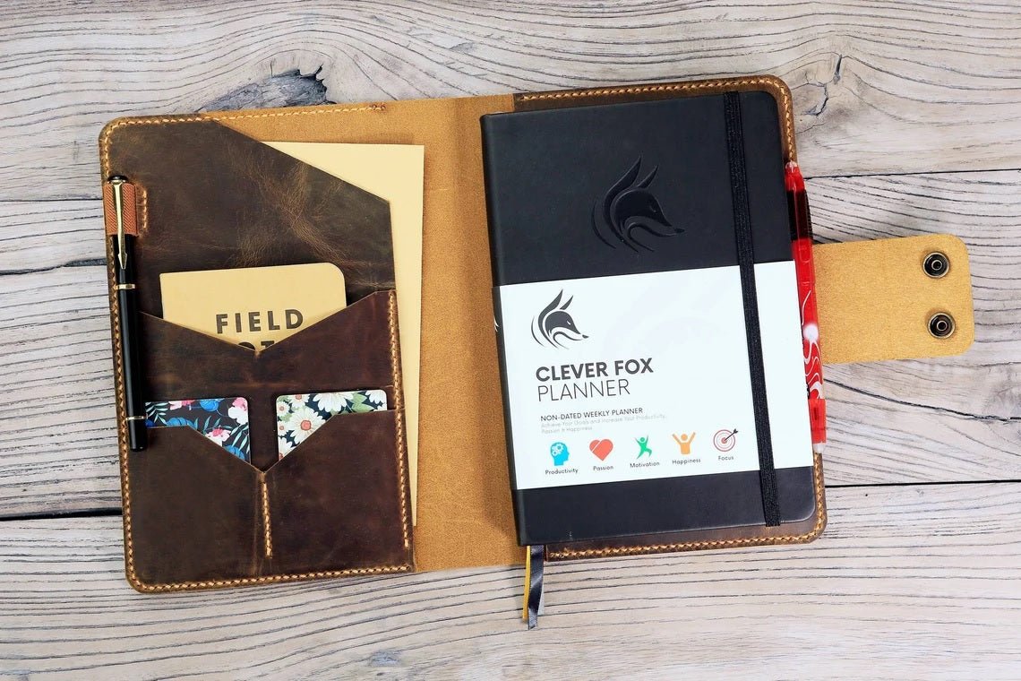 Personalized distressed leather cover organizer for Clever Fox Planner –  DMleather