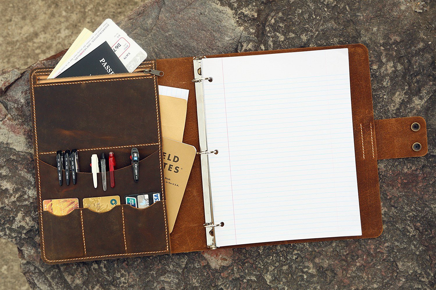 Personalized leather Binder 3-Ring, 8.5 x 11 refillable paper