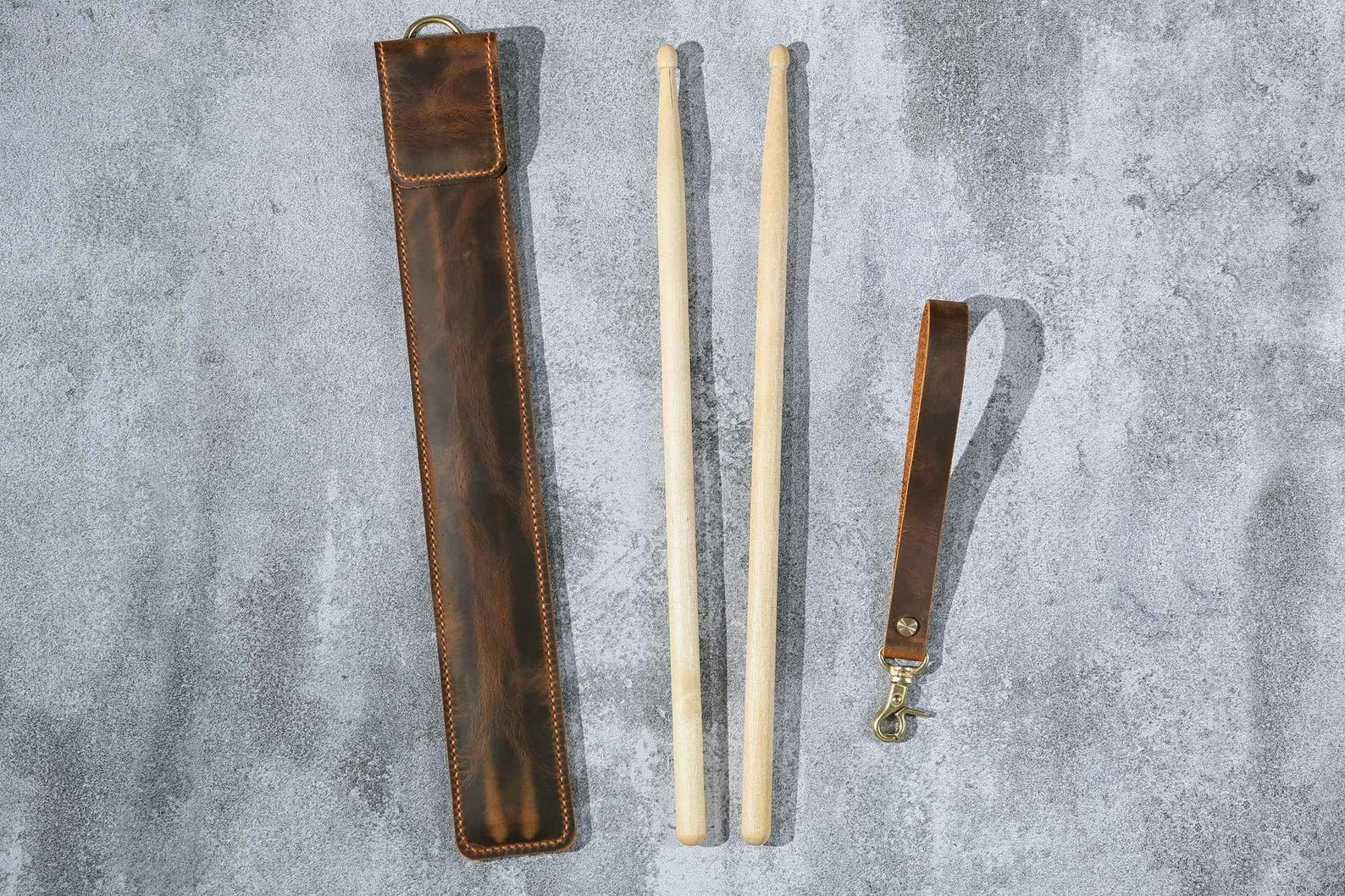 Hand Made Drum Stick Bag,Genuine Leather Leather & Brass Drumstick  Bag,Cowhide Drumstick Case (Brown)