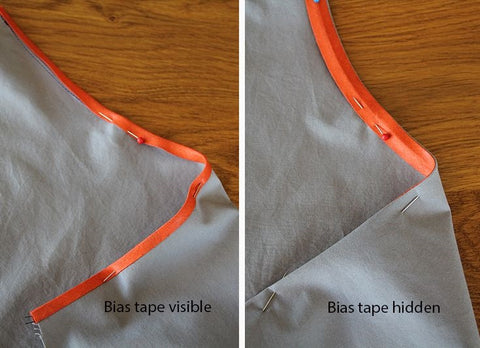 Sewing curved hems using bias tape