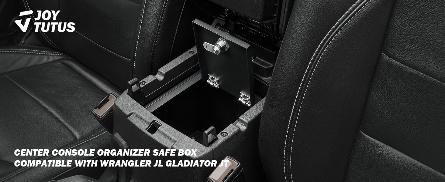 Center Console Lock Box for 2018-2023 Wrangler JL Gladiator JT, Console Safe Armrest Lockbox Storage Organizer Gun Safe Vault with 3 Digit Combo Password, Anti-Theft Accessories