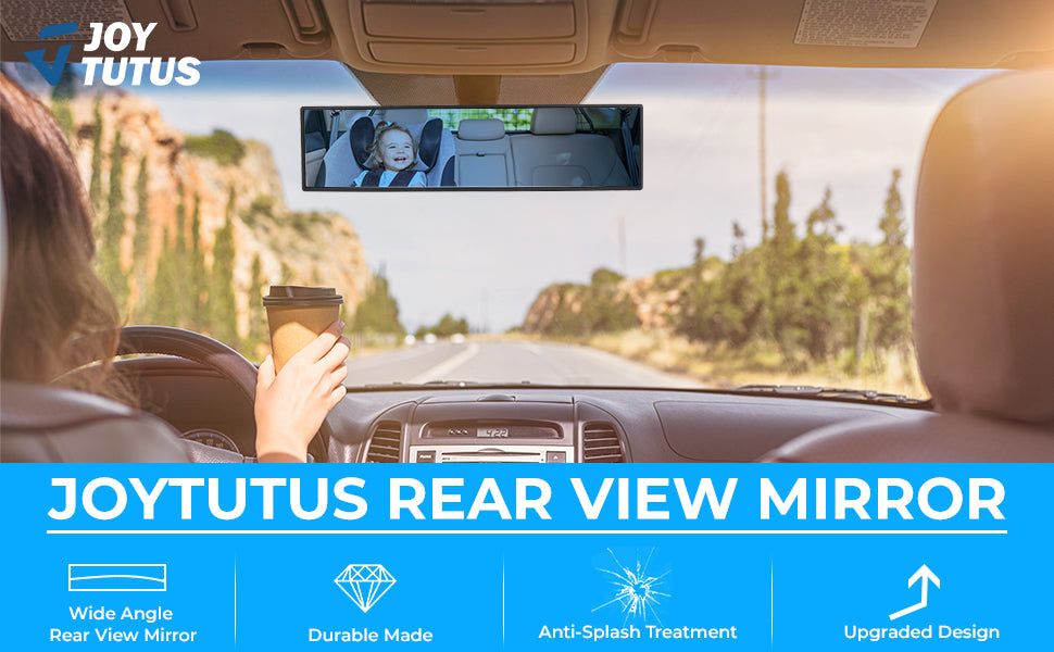 Rear View Mirror, Universal 11.81 Inch Panoramic Convex Interior Clip-on Wide Angle Mirror-Blue