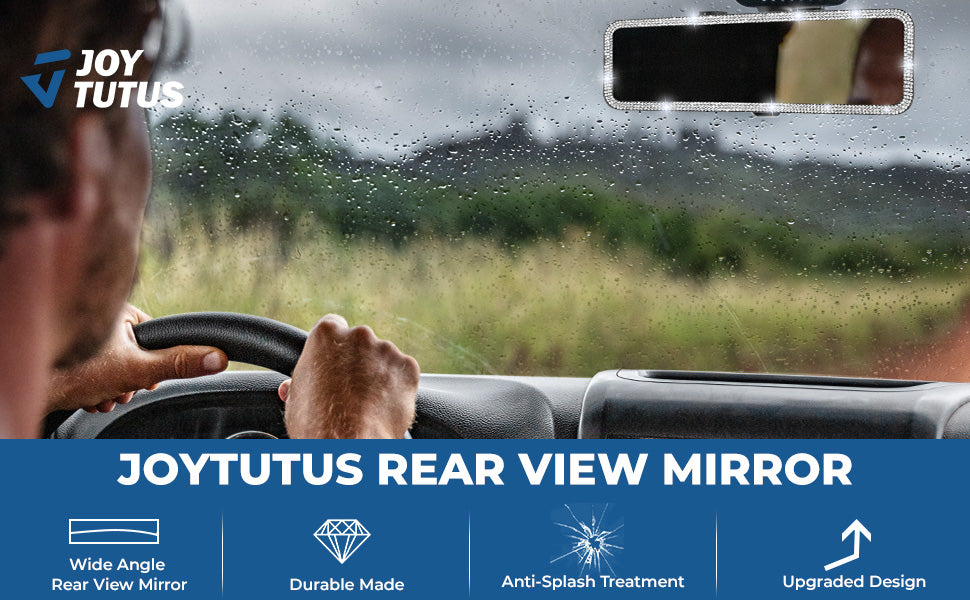 Bling Car Rear View Mirror, Universal 11.81 Inch Panoramic Rearview Mi