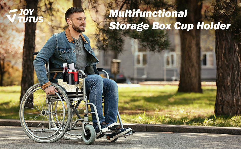 Wheelchair Cup Holder, 2-in-1 Walker Cup Holder with Storage Box, Cup Drink Holder for Bottle with Handle