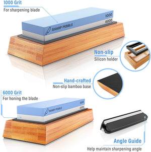 Sharp Pebble Knife Sharpener Kit- Whetstone Diamond Sharpening Stones-  Grits 400 & 1200-Innovative Sharpening System with Built in Angle Slots