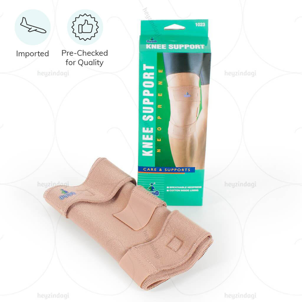 Wrap around style Knee Support made of Breathable Neoprene. Stabilises Weak Knees and improves healing by retaining heat. Provides pain relief with customisable compression. Knee Support Closed Patella (Breathable Neoprene) 1023 by Oppo Medical