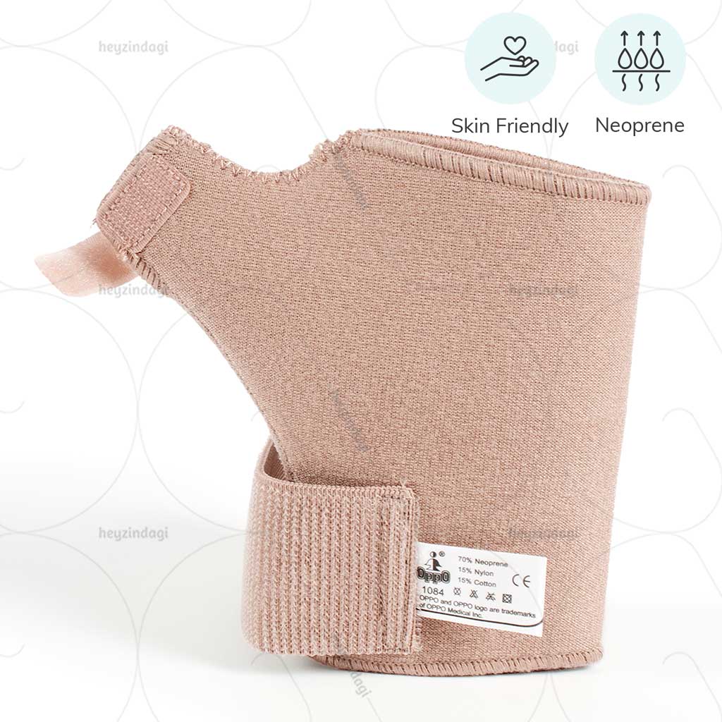 Skin friendly wrist and thumb support (1084) made with breathable neoprene material which improve the blood circulation and reduces mobility level to quicken healing - by Oppo Medical USA  | shop online at heyzindagi.in