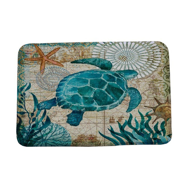 Sea Turtle Printed Bathroom Mats Set 3 Pcs Blenfy Store