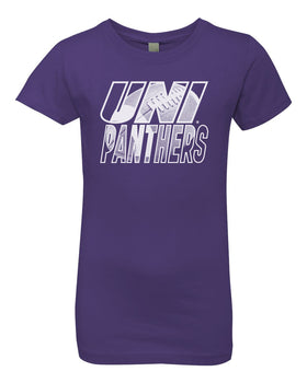 Northern Iowa Panthers Girls Tee Shirt - Striped Uni Panthers Football Laces X-Large by CornBorn