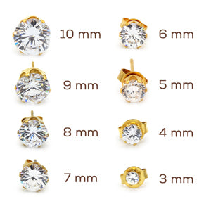 Stud Earring Set Of 2 Round Cubic Zirconia 14k Gold Plated Stainless Steel Studs