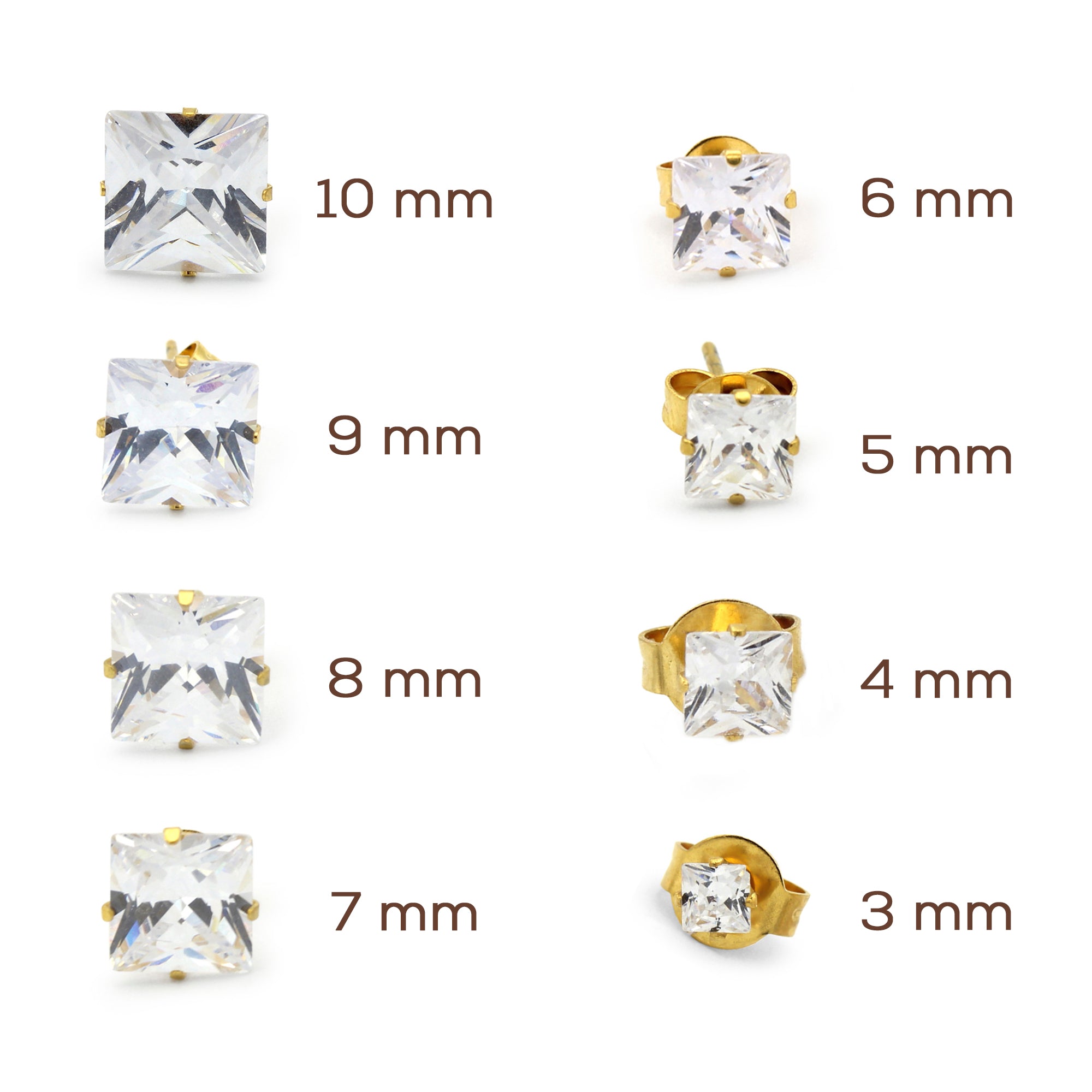 Stud Earring Set Of 2 Square Cubic Zirconia 14k Gold Plated Stainless Steel Studs