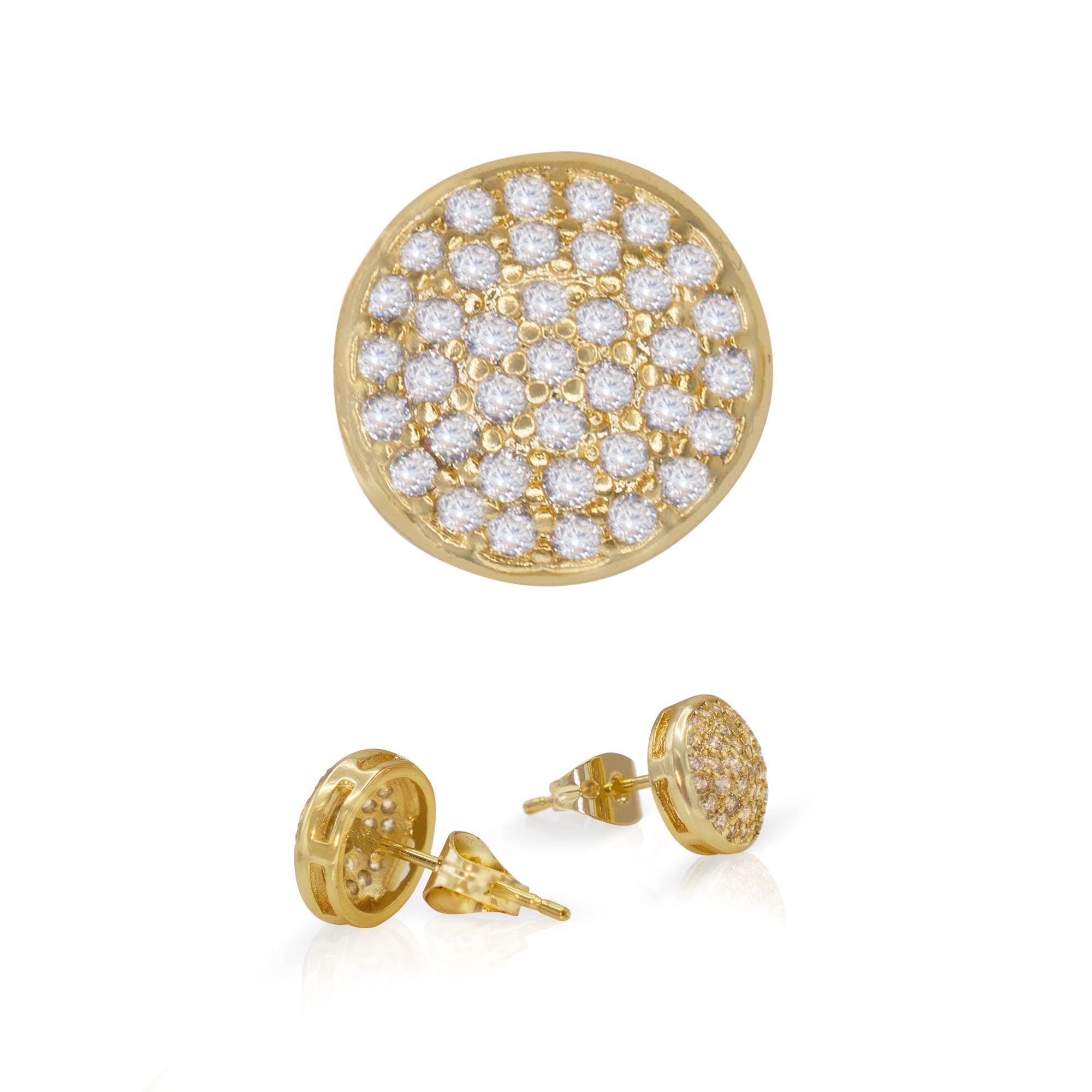 Round 1 Cubic Zirconia Earrings 14K Gold Filled Hip Hop Studs Ear Pier – JB  Jewelry BLVD