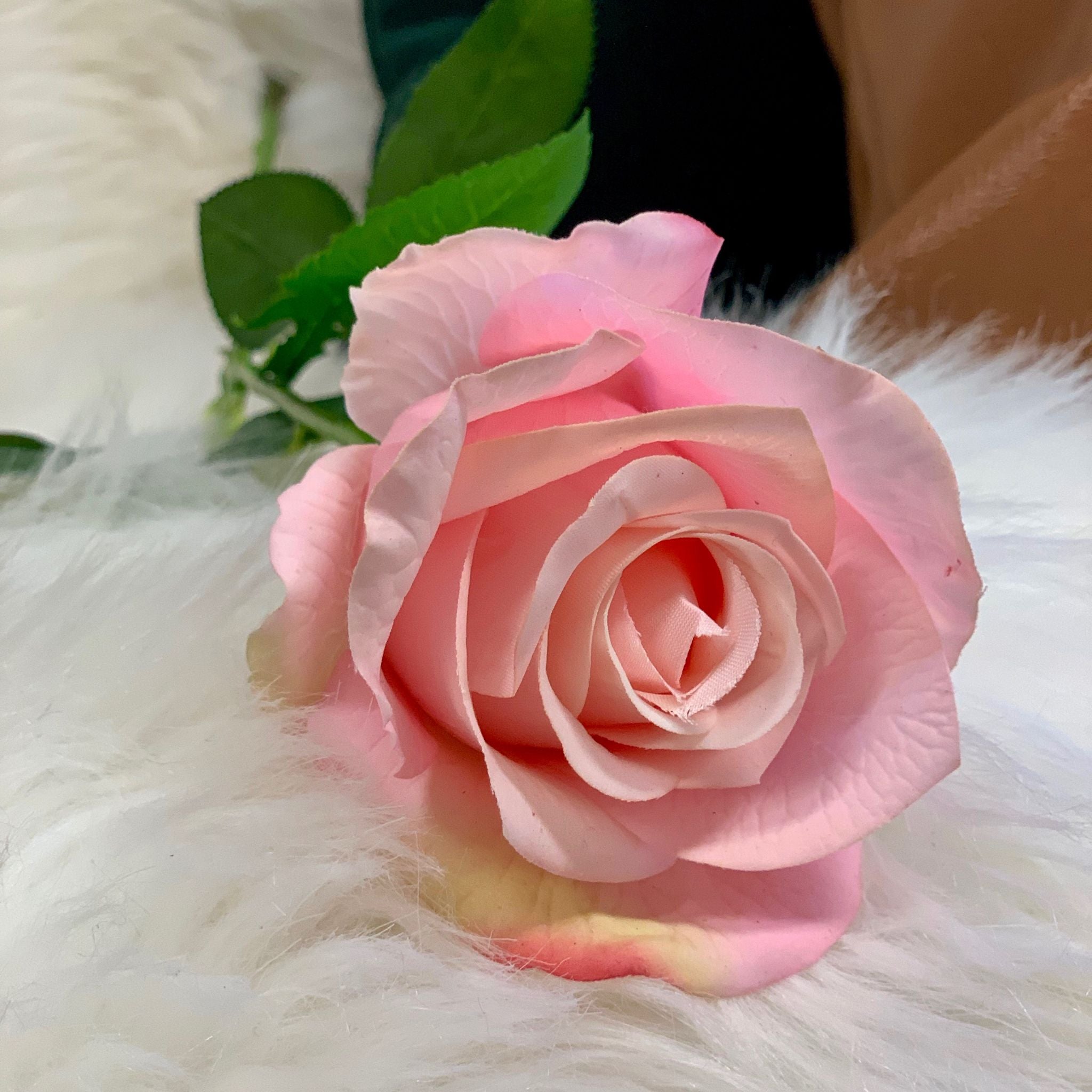 Real Touch Pink Rose Single Stem Compass Rose Floral