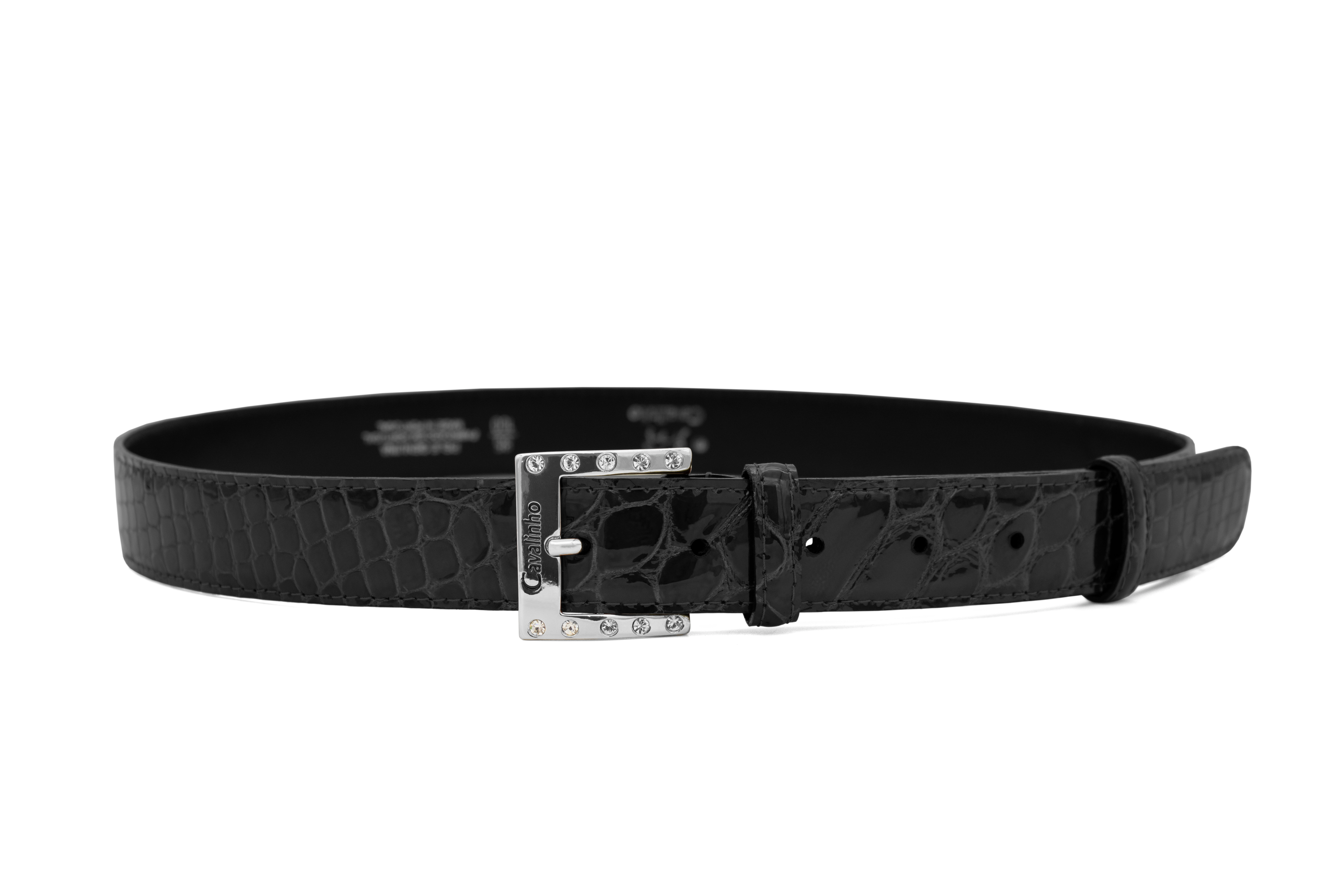 AURORA - Womens Black Genuine Leather Patent Belt with Brass Buckle