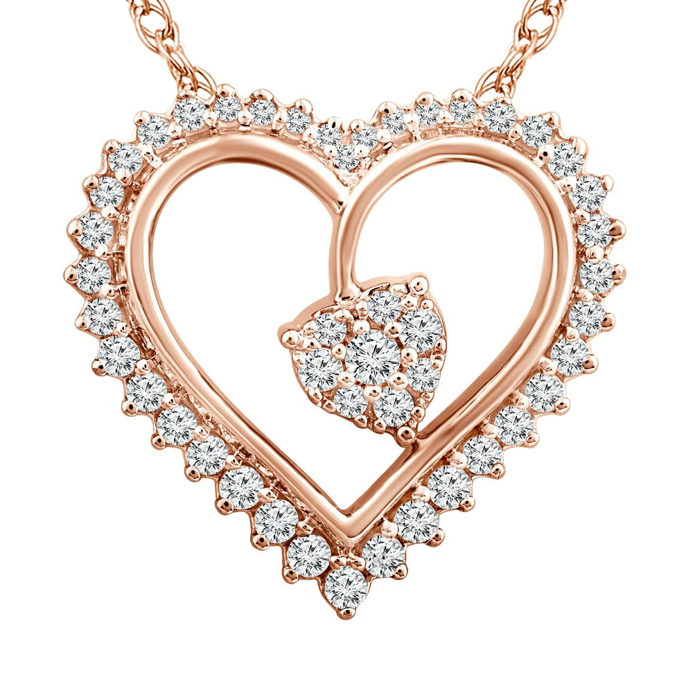 Image of 1/4 Carat Diamond Cluster Heart Pendant in 10K Rose Gold - 18"