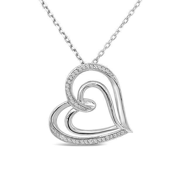 Image of Diamond Heart Necklace in Sterling Silver - 18"