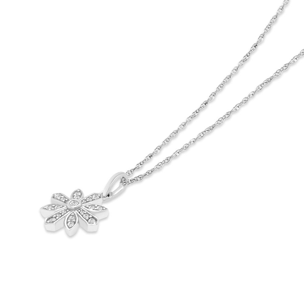 1/10 Carat Diamond Flower Pendant in 10K White Gold - 18"