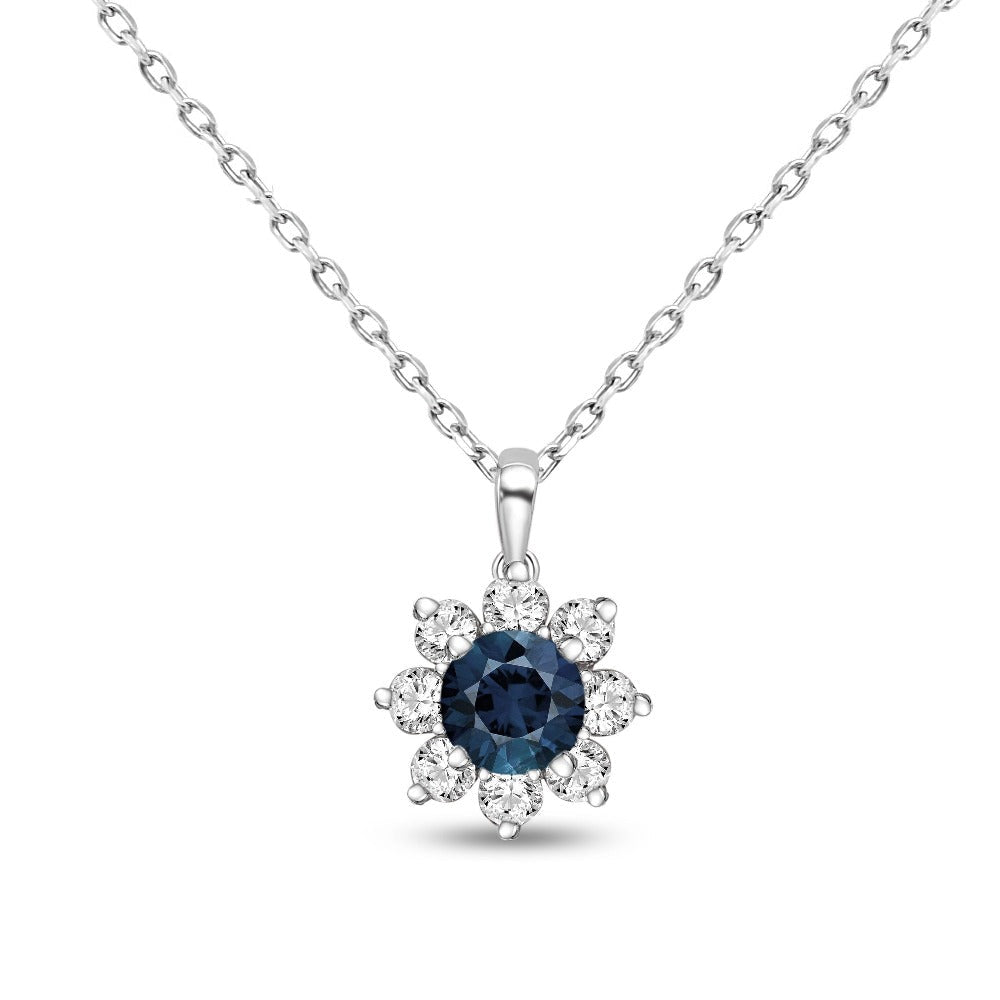 Image of 2.00 Carat Genuine London Blue Topaz Flower Necklace in Sterling Silver - 18"