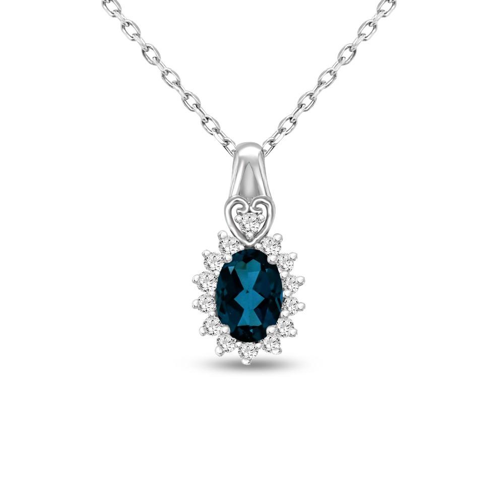 Image of 1.13 Carat Genuine London Blue Topaz & White Topaz Pendant in Sterling Silver - 18"