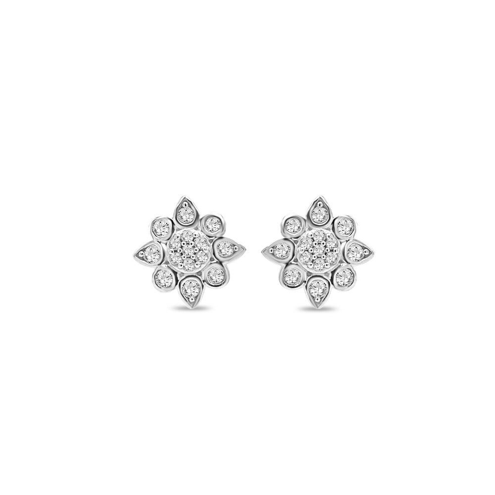 1/6 Carat Diamond Flower Earrings in 10K White Gold