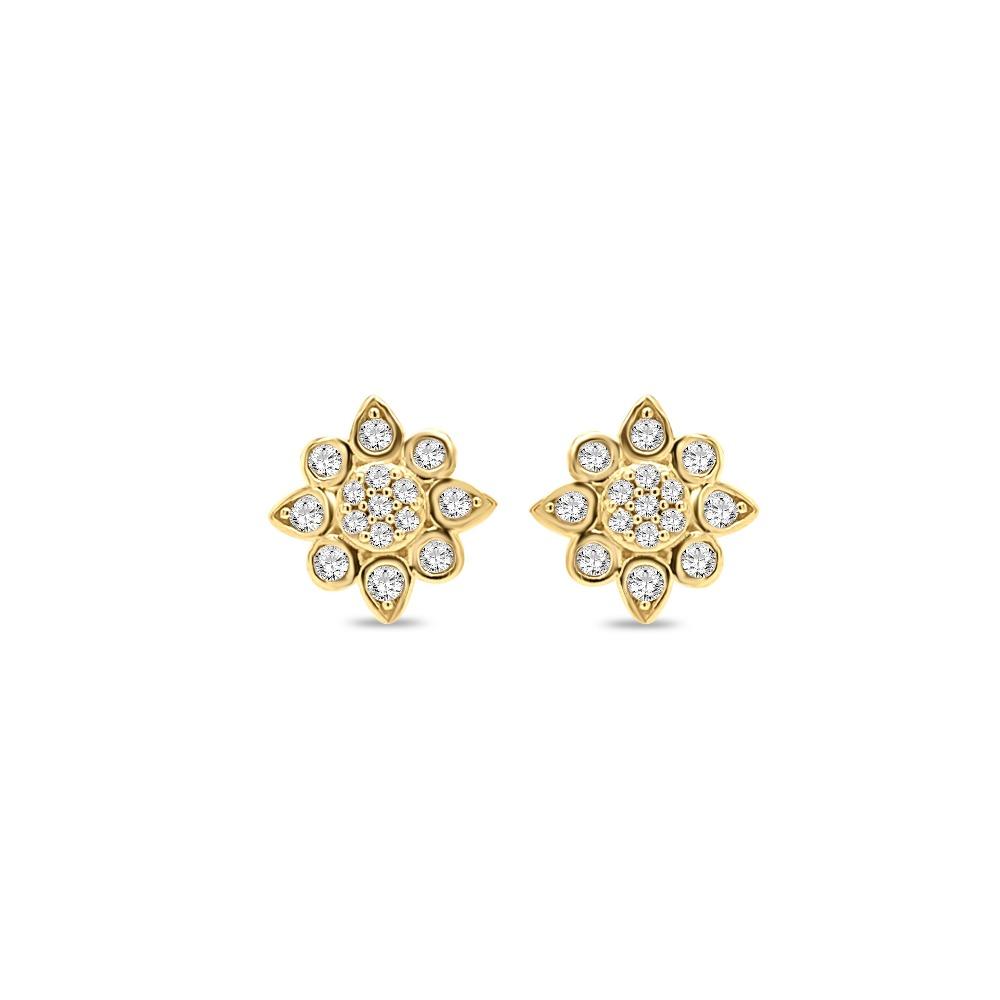 1/6 Carat Diamond Flower Earrings in 10K Yellow Gold