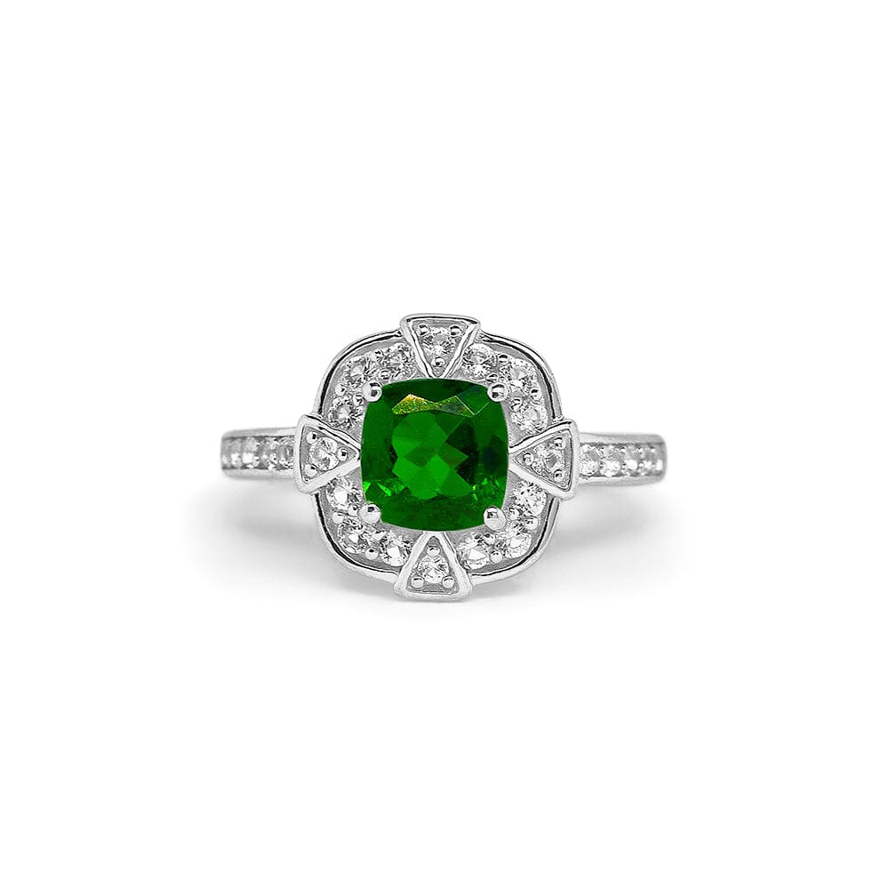 Image of 1.36 Carat Genuine Chrome Diopside & White Topaz Ring in Sterling Silver