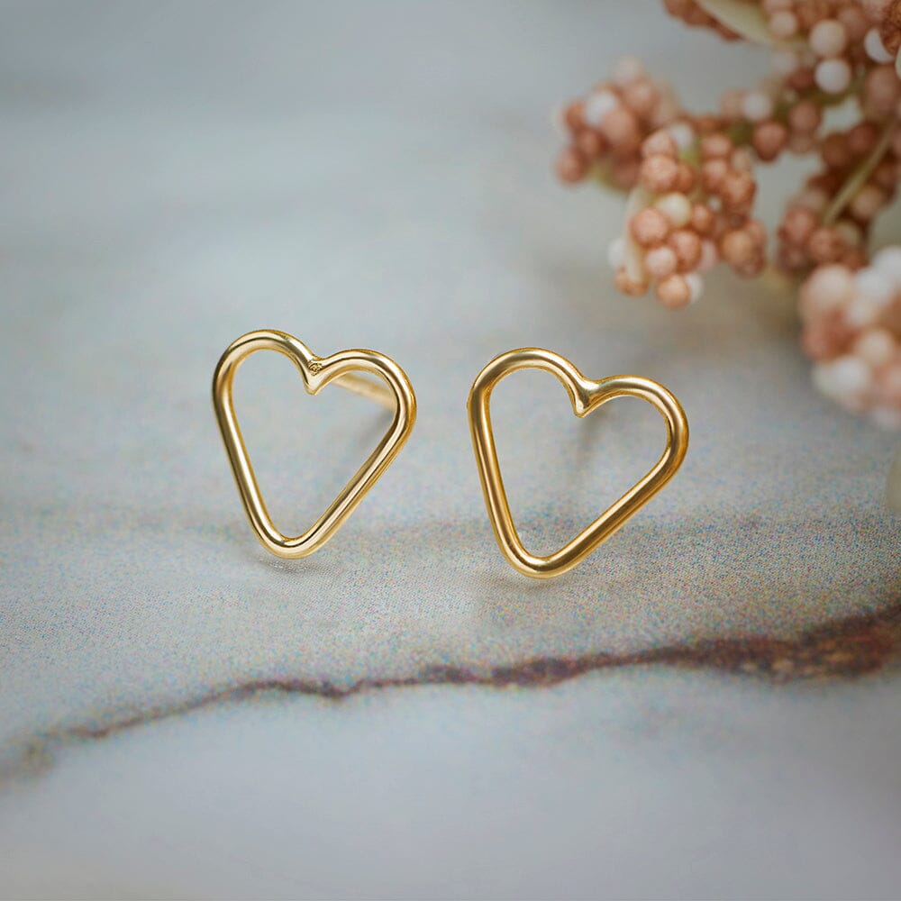 Image of Simple Heart Gold Stud Earrings in 9K Yellow Gold