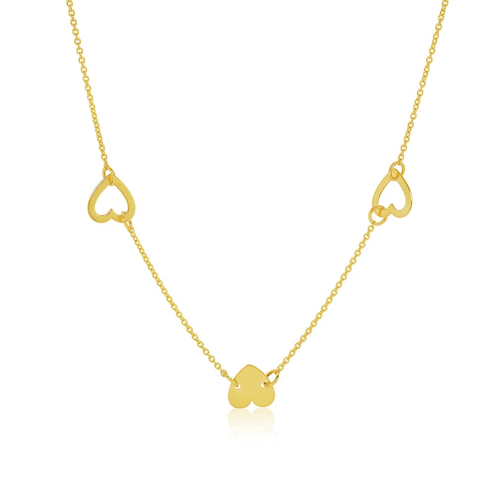 Image of Heart Station Gold Necklace in 9K Yellow Gold-18"