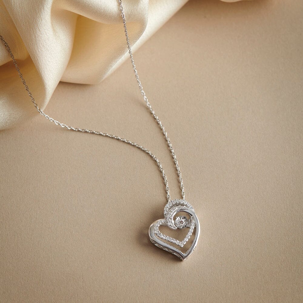 1/6 Carat Double Heart Lab Grown Diamond Pendant Necklace in Sterling Silver-18" - Netaya product image