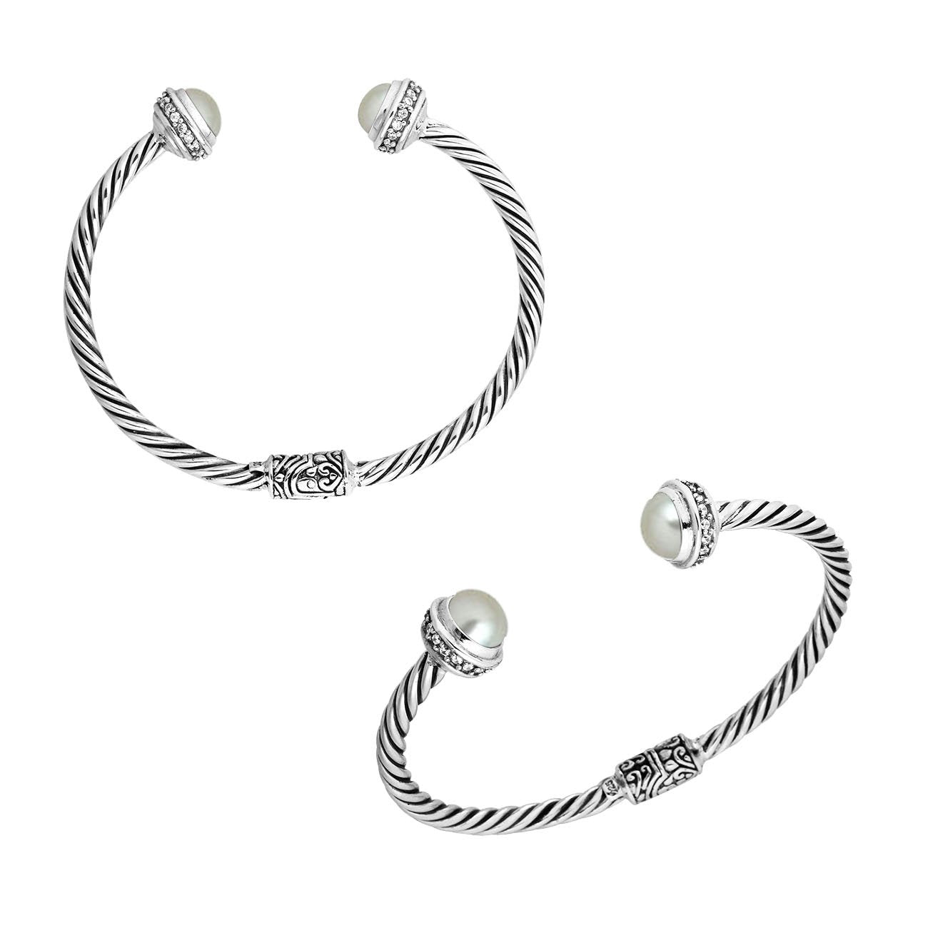 AB-1058-PEW Sterling Silver Bangle With Mabe Pearl