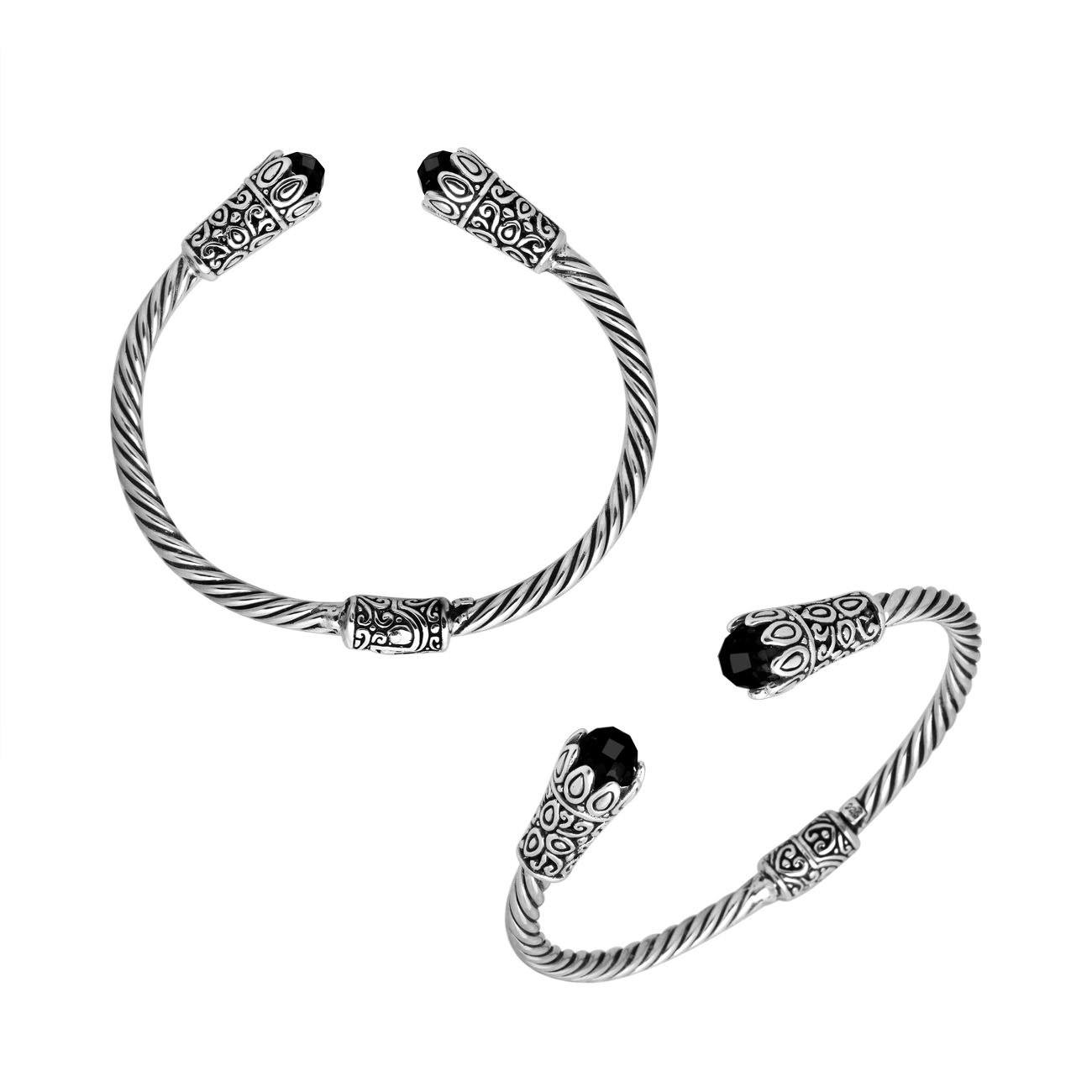 AB-1064-OX Sterling Silver Bangle With Black Onyx