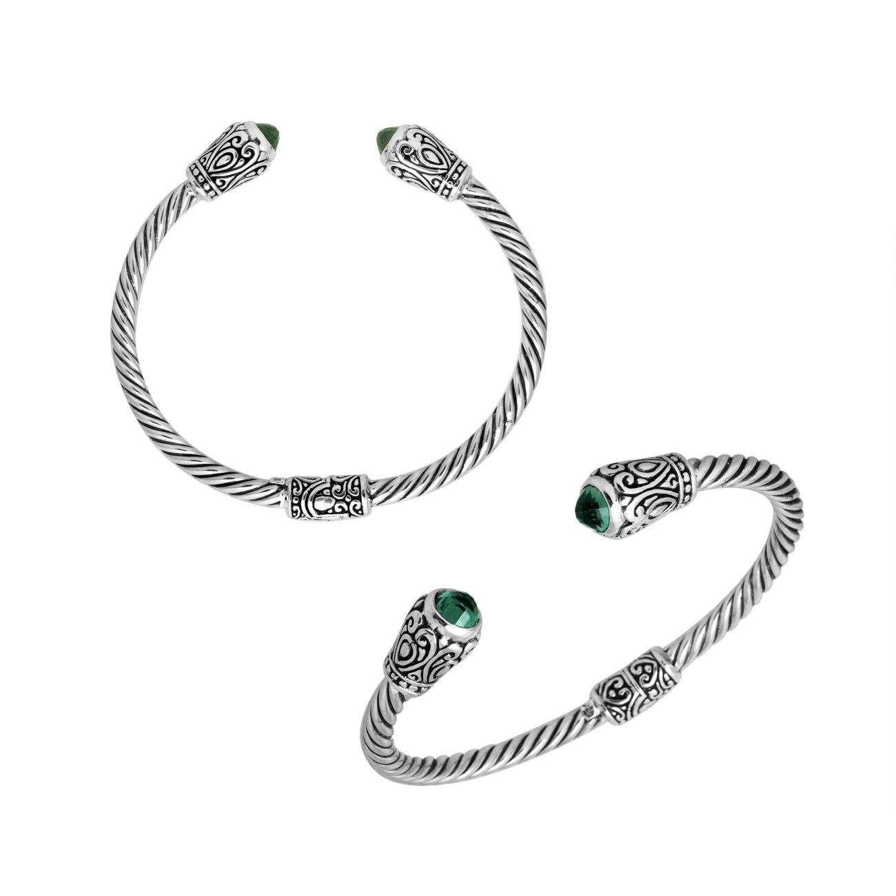 AB-1065-GQ Sterling Silver Bangle With Green Quartz