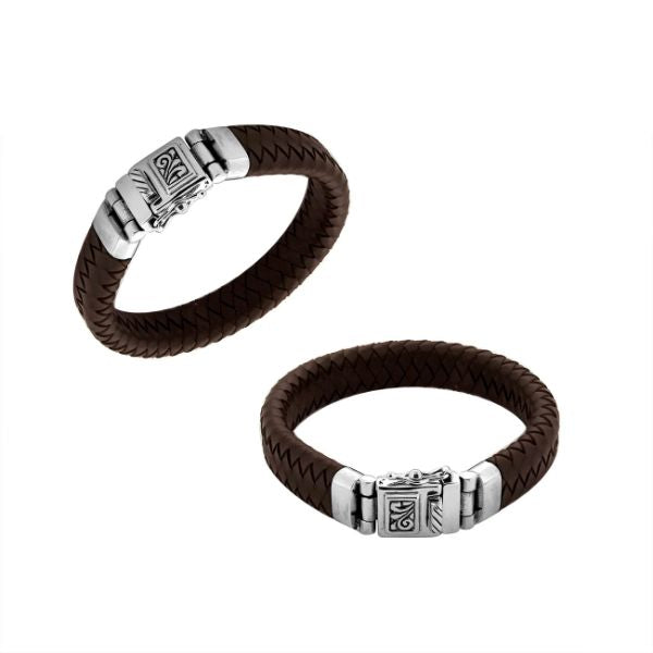 AB-1133-LT-BRW-7.5" Sterling Silver Bracelet With Brown Leather