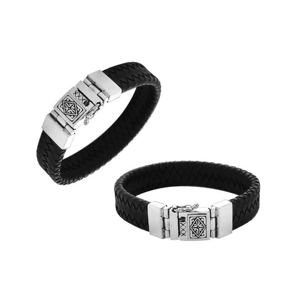 AB-1134-LT-BLK-7.5" Sterling Silver Bracelet With Black Leather