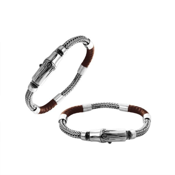 AB-1154-LT-BRW-7.5" Sterling Silver Bracelet With Brown Leather