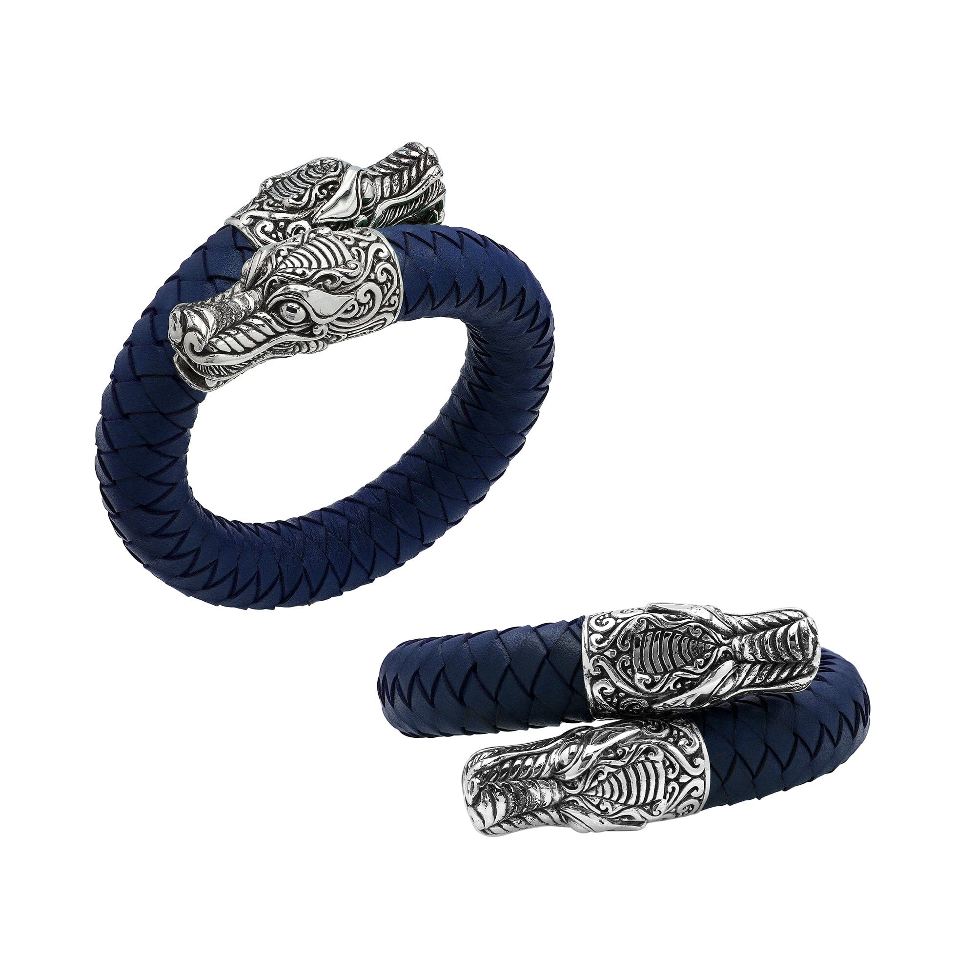 AB-1194-LT-BLUE-S Sterling Silver Bracelet With Blue Leather