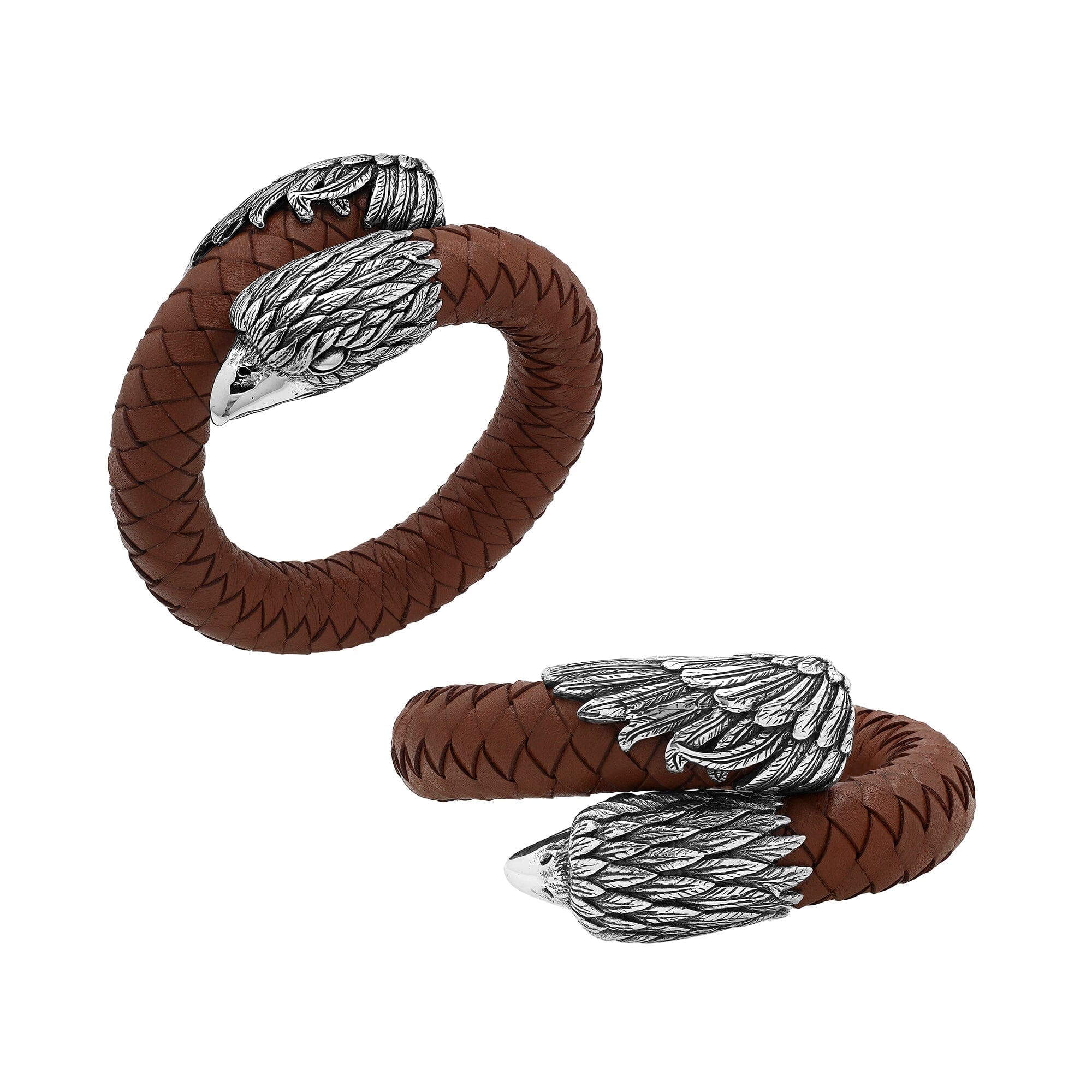 AB-1195-LT-COGNAC-M Sterling Silver Bracelet With Light Brown Leather