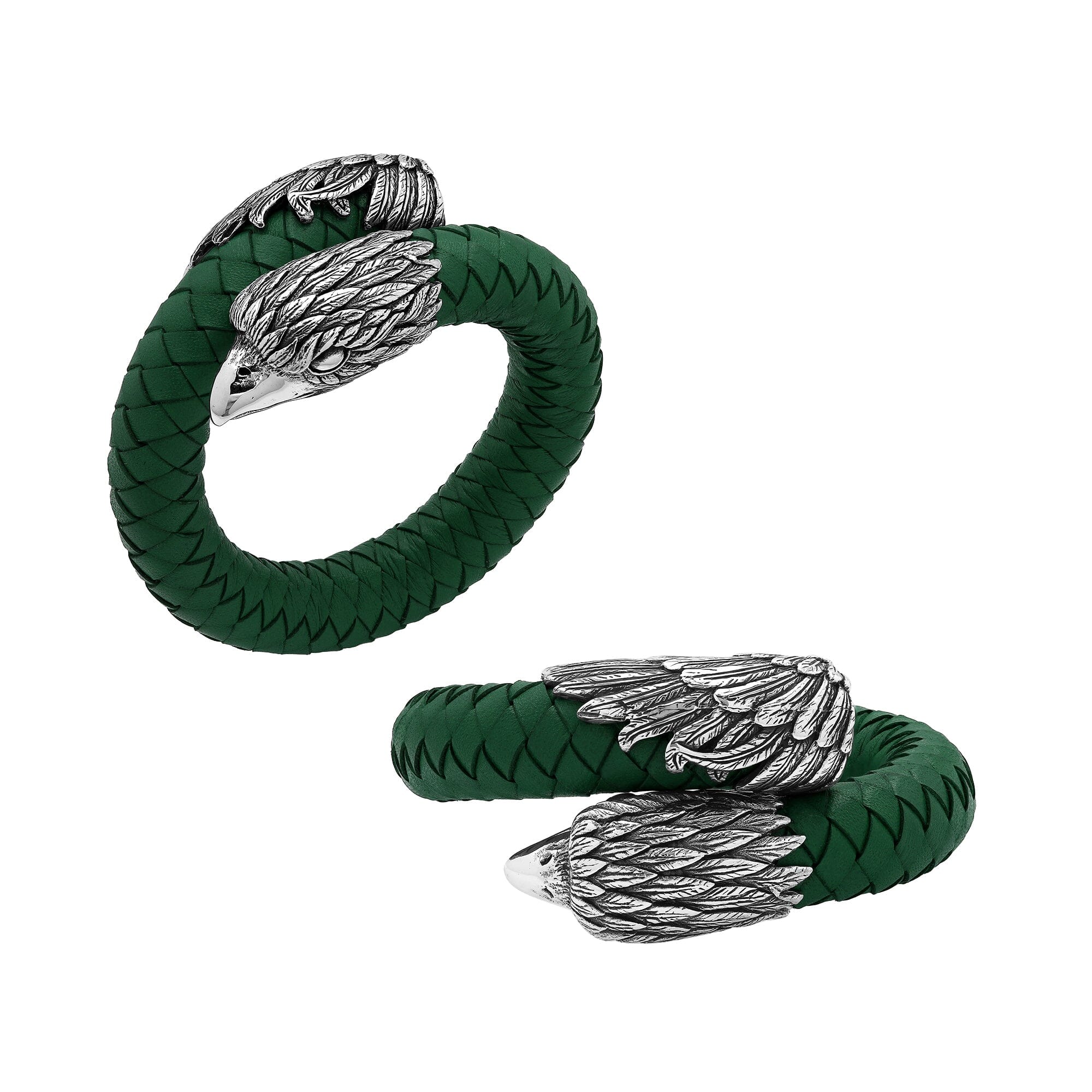 AB-1195-LT-Green-L Sterling Silver Bracelet With Green Leather