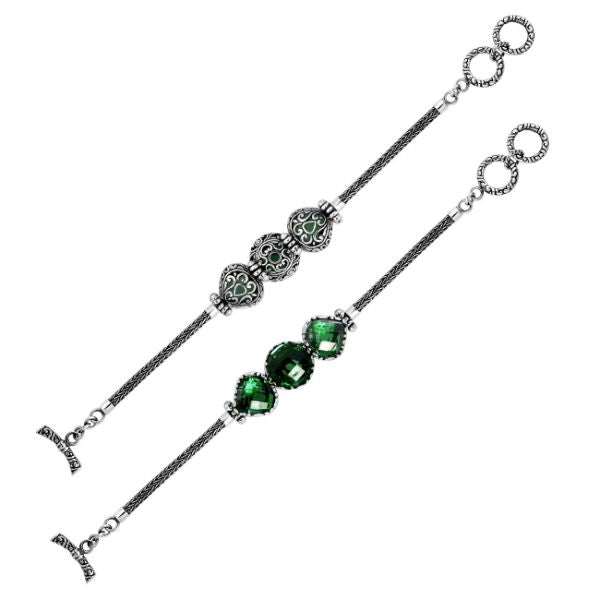 AB-6148-GQ Sterling Silver Bracelet With Green Quartz