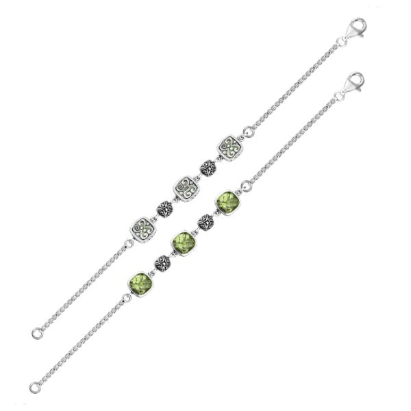 AB-9007-GAM Sterling Silver Bracelet With Green Amethyst Q.