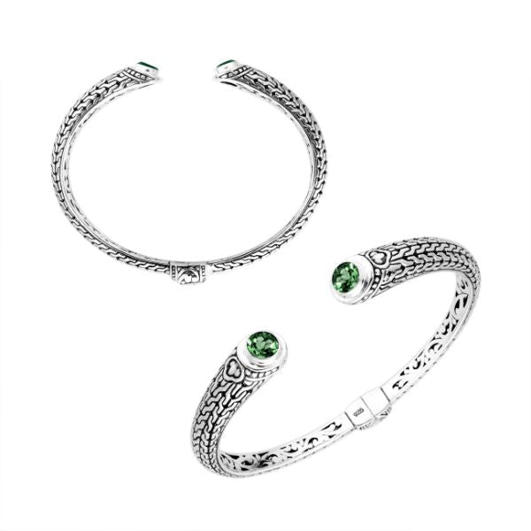 AB-9030-GQ Sterling Silver Bangle With Green Quartz