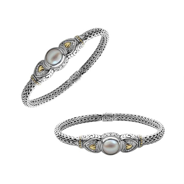 ABG-8045-DY Sterling Silver Bracelet With Pearl,18K Gold And Diamond