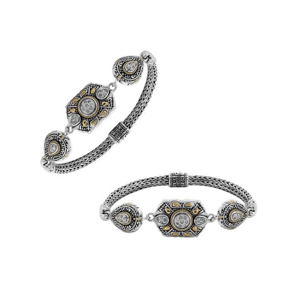 ABG-8048-DY Sterling Silver Bracelet With 18K Gold And Diamond