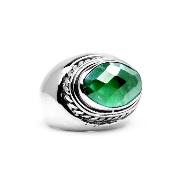 AR-1041-GQ-5 Sterling Silver Ring With Green Quartz