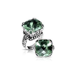 AR-6111-G.AM-6 Sterling Silver Ring With Green Amethyst Q.