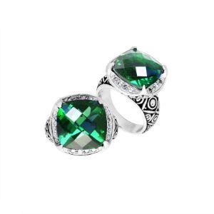 AR-6145-GQ-7 Sterling Silver Ring With Green Quartz