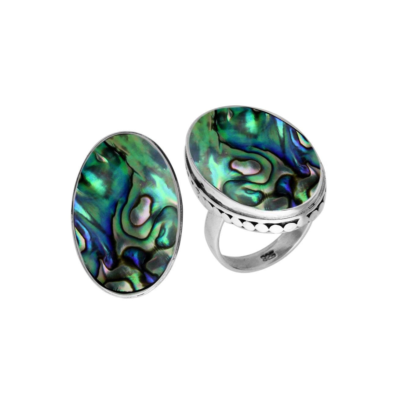 AR-6213-AB-7" Sterling Silver Oval Shape Ring With Abalone Shell